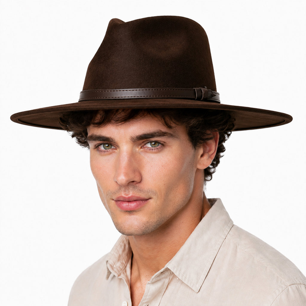 Sombrero Unisex Estilo Fedora De Gamuza Marron Elegante Y Atemporal