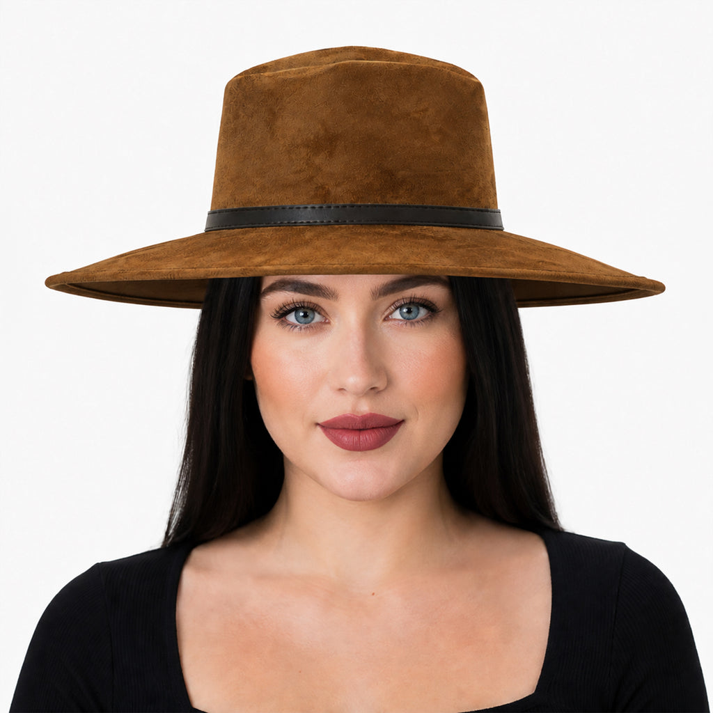 Sombrero Unisex Estilo Fedora De Gamuza Tabaco Elegante Y Atemporal