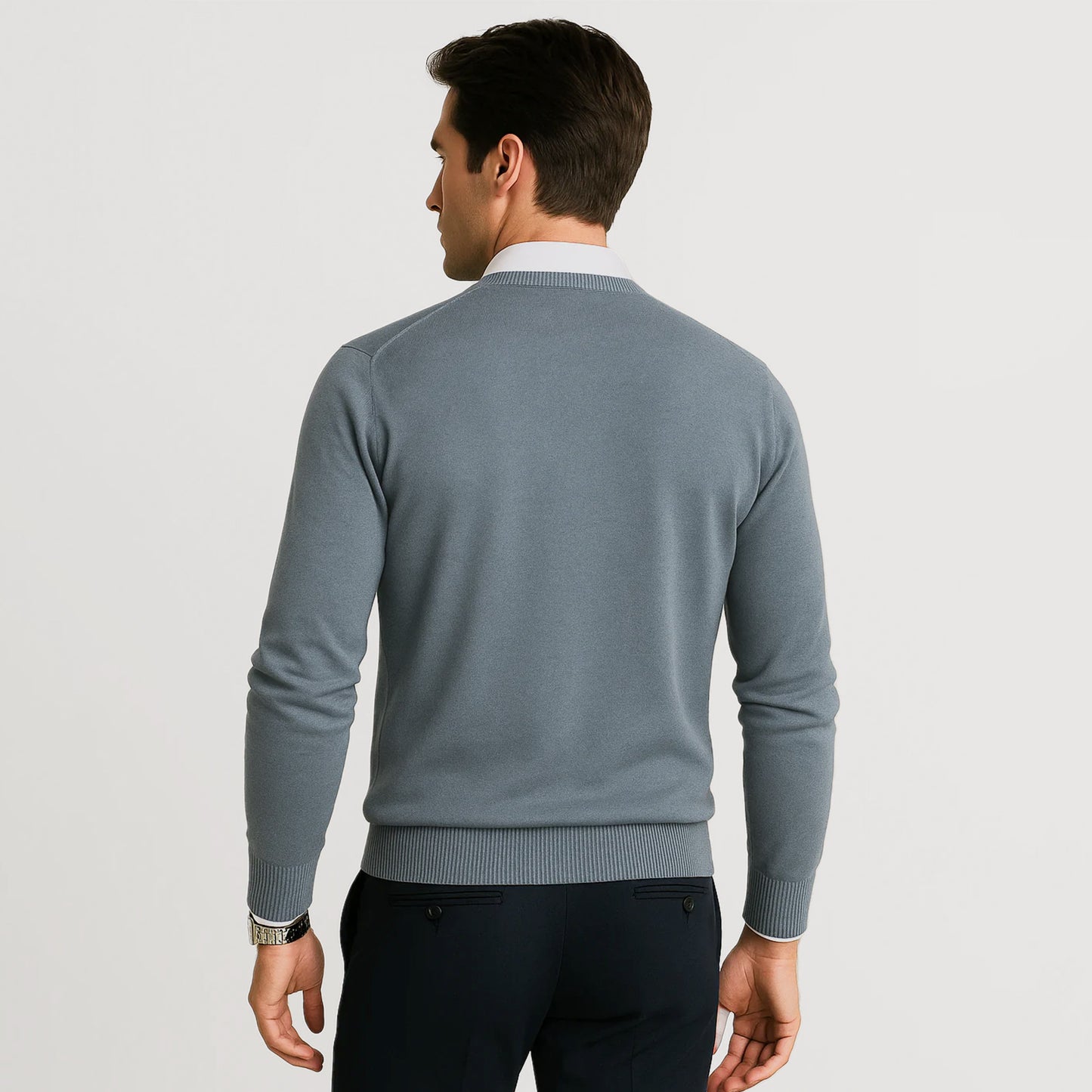 Suéter Para Hombre Básico De Punto Fino Gris E55301 Marca Bobois®