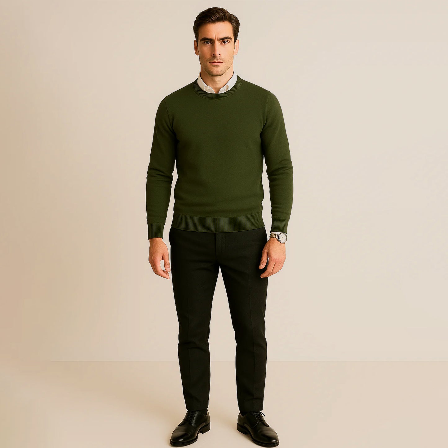 Suéter Para Hombre Básico De Punto Fino Militar E55301 Marca Bobois®