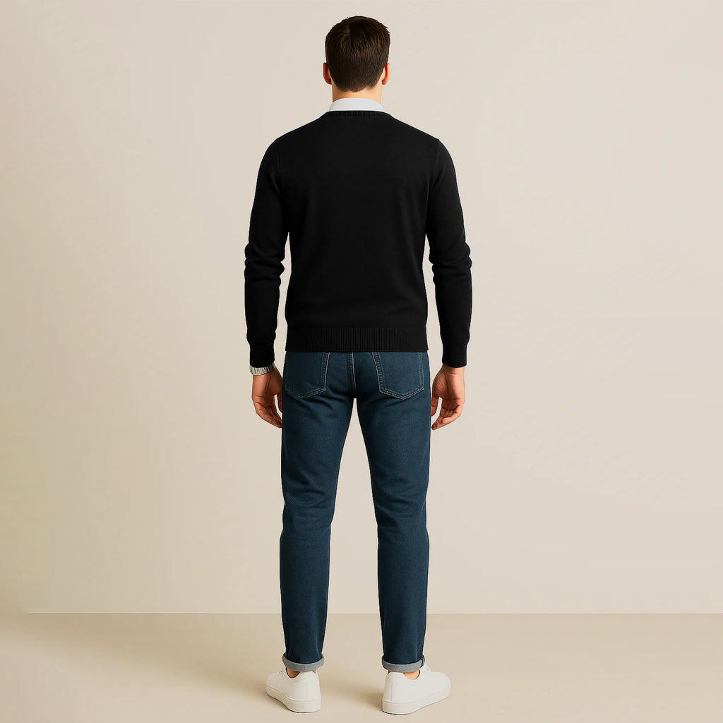 Suéter Para Hombre Básico De Punto Fino Negro E55301 Marca Bobois®