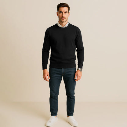 Suéter Para Hombre Básico De Punto Fino Negro E55301 Marca Bobois®