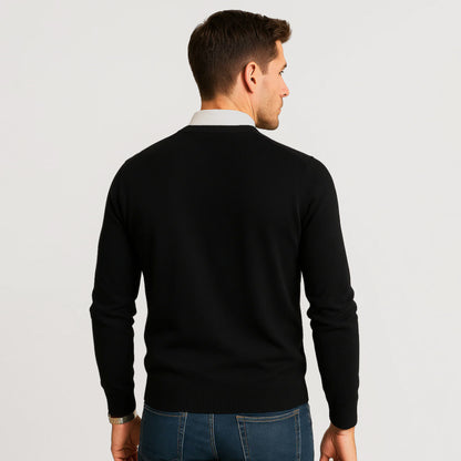 Suéter Para Hombre Básico De Punto Fino Negro E55301 Marca Bobois®