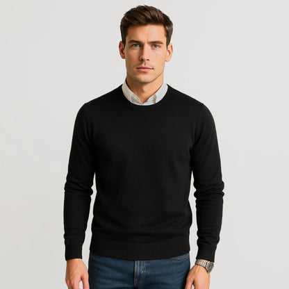 Suéter Para Hombre Básico De Punto Fino Negro E55301 Marca Bobois®