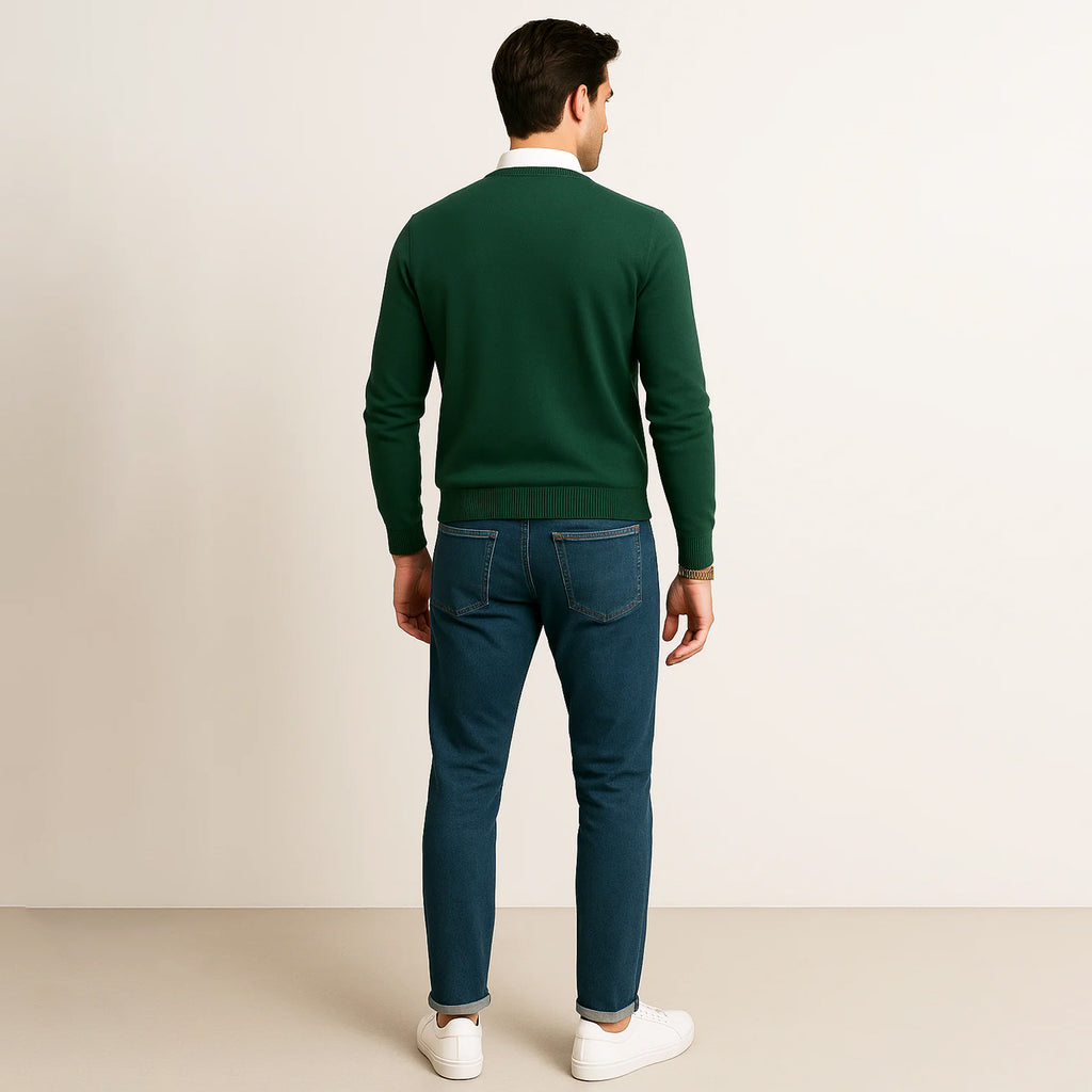 Suéter Para Hombre Básico De Punto Fino Verde E55301 Marca Bobois®