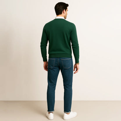 Suéter Para Hombre Básico De Punto Fino Verde E55301 Marca Bobois®