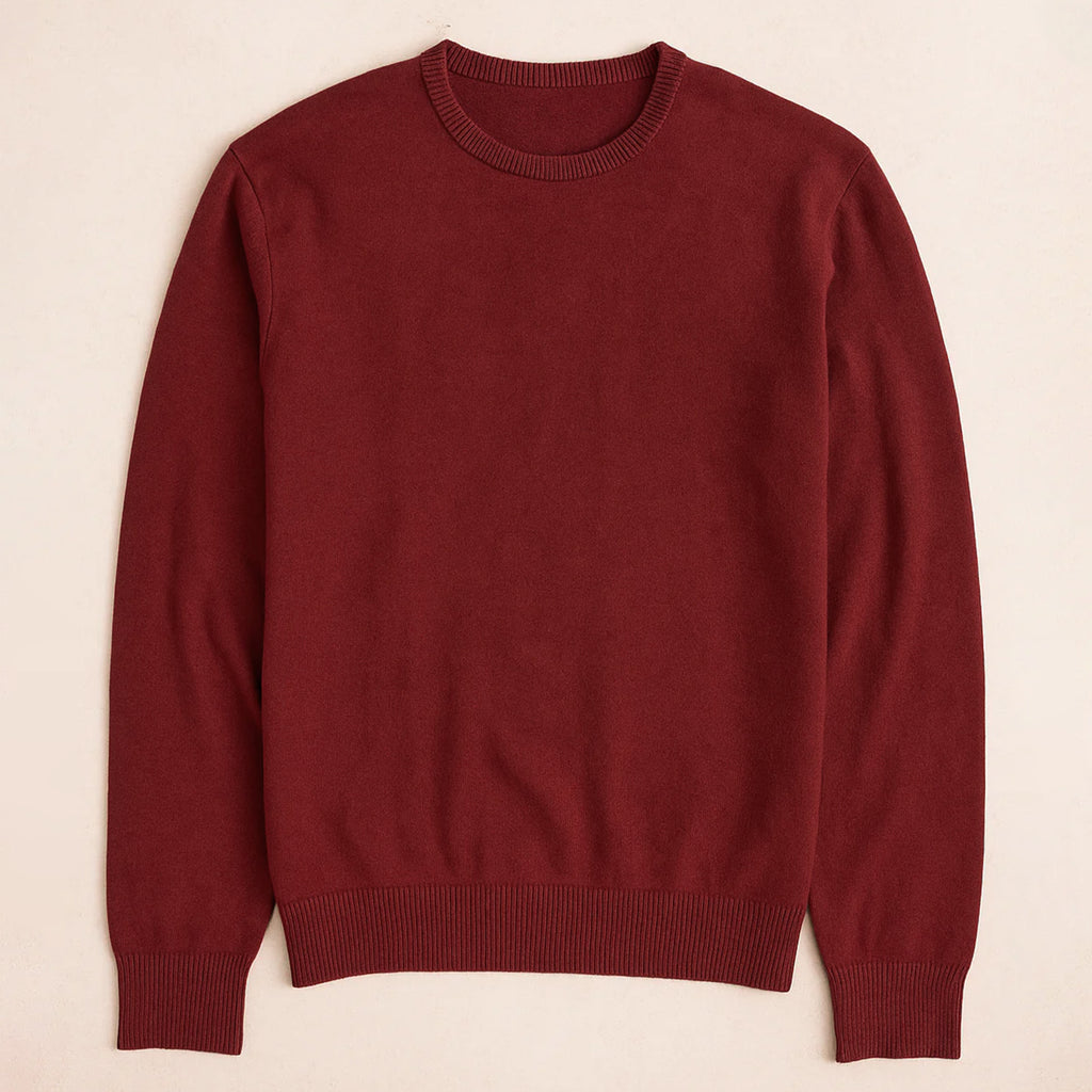 Suéter Para Hombre Básico De Punto Fino Vino E55301 Marca Bobois®