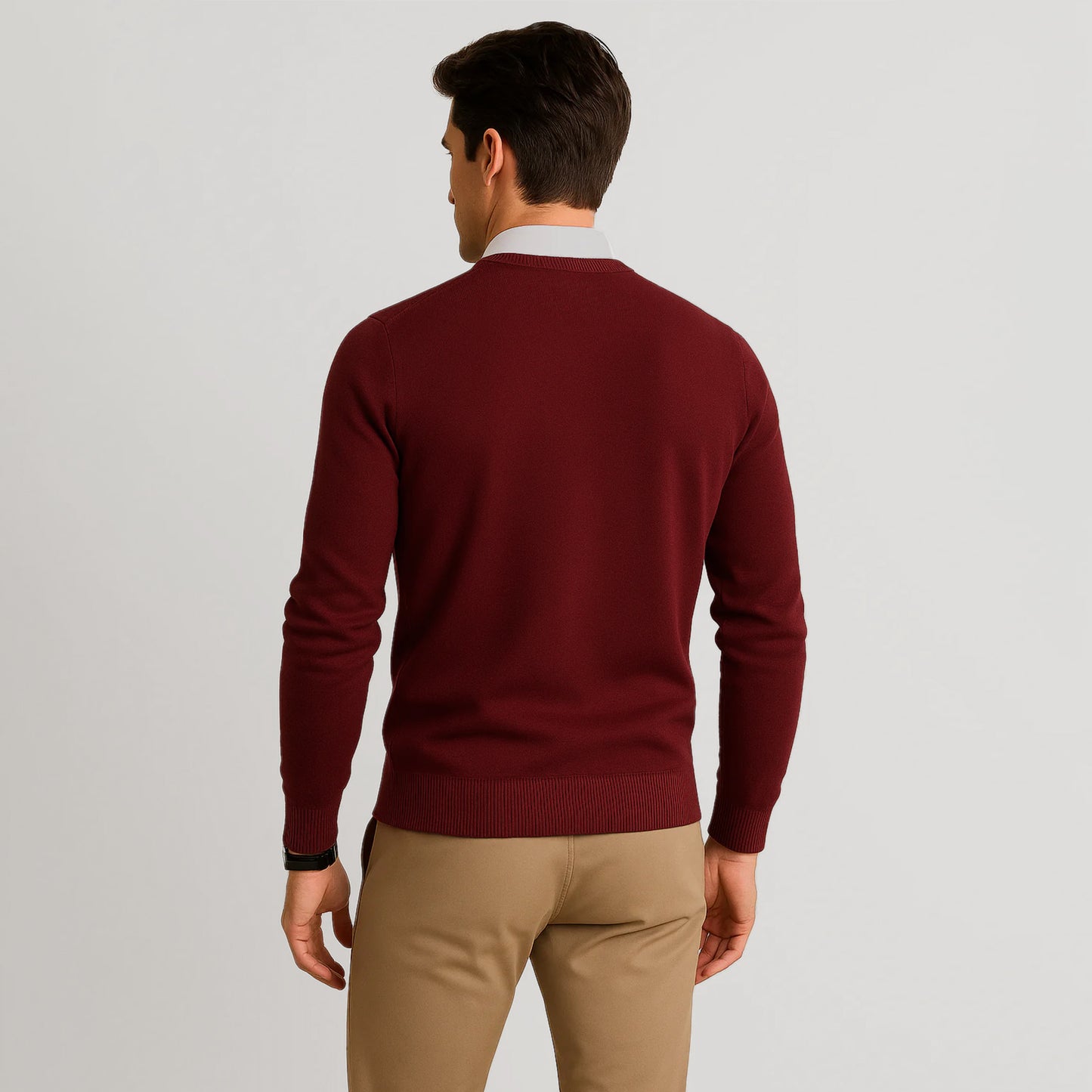 Suéter Para Hombre Básico De Punto Fino Vino E55301 Marca Bobois®