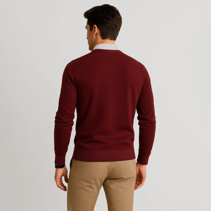 Suéter Para Hombre Básico De Punto Fino Vino E55301 Marca Bobois®