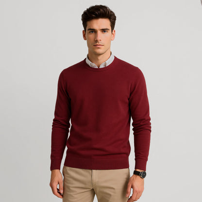Suéter Para Hombre Básico De Punto Fino Vino E55301 Marca Bobois®