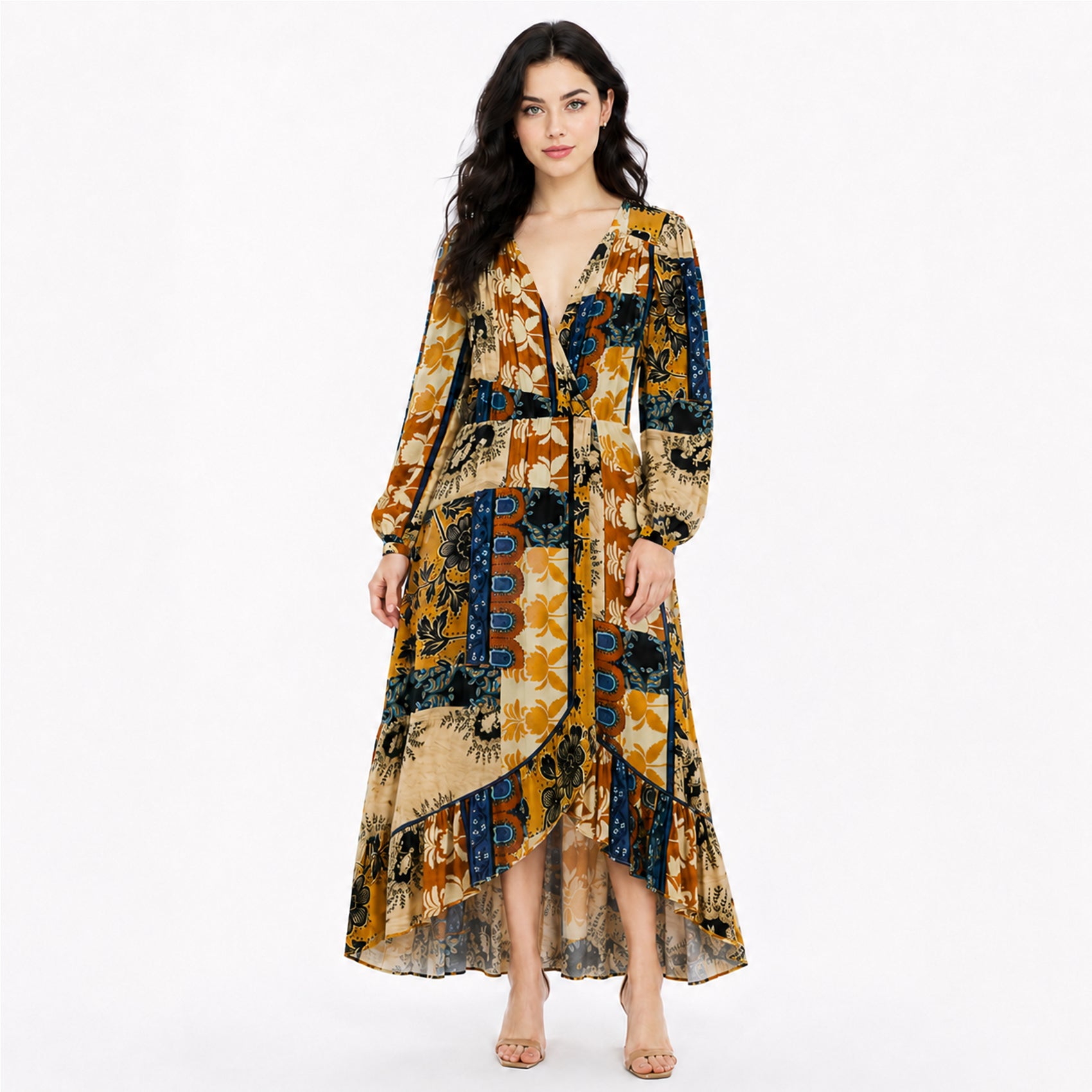 Vestido Largo Estampado Floral Bohemio S53117 Marca Bobois®