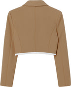 Blazer Casual Corto Para Dama Mod. Bj07377 Marca. Blashe® Marrón Claro Lisa